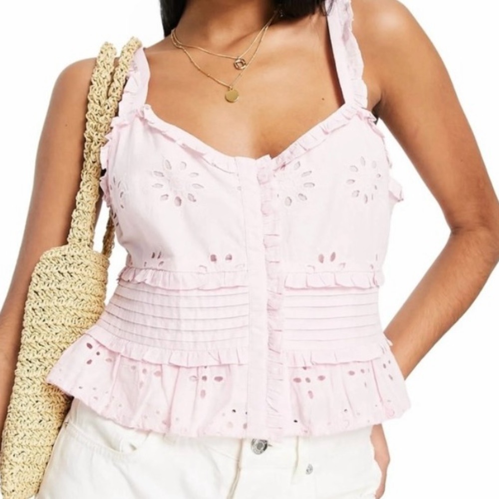 Topshop broderie pintuck cami top in pink